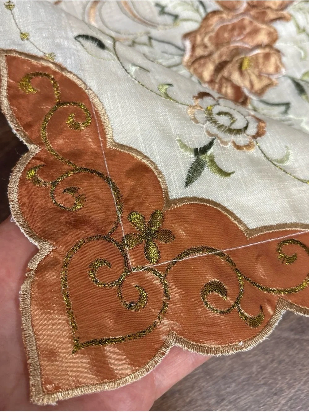 Embroidered Floral Pillow Cover - Cream with Rust Accent